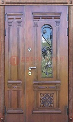 Железная коричневая филенчатая дверь с виноритом и МДФ ДВТ-85 в Саратове