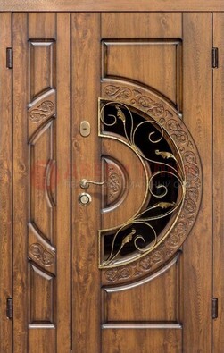 Стальная коричневая дверь с виноритом и филенчатыми панелями ДВТ-98 в Кингисеппе