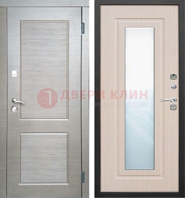 Светлая металлическая филенчатая дверь и МДФ Белый дуб с зеркалом ДЗ-104 в Кингисеппе