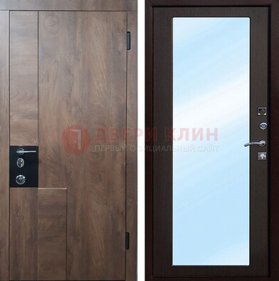 Коричневая металлическая дверь c МДФ с зеркалом ДЗ-106 в Кингисеппе