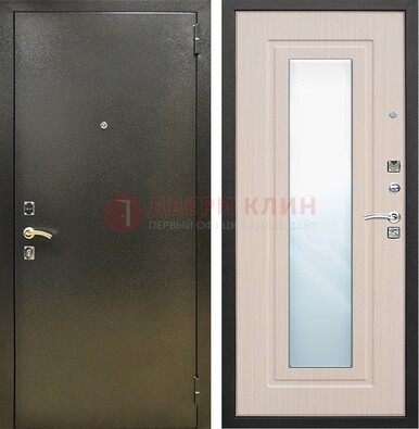 Входная темная дверь c порошковым покрытием и МДФ Белый дуб и зеркалом ДЗ-112 в Кингисеппе