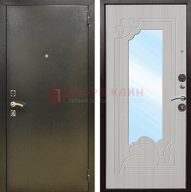 Входная темно-серая дверь c порошковым покрытием и МДФ с резьбой и зеркалом ДЗ-113 в Кингисеппе