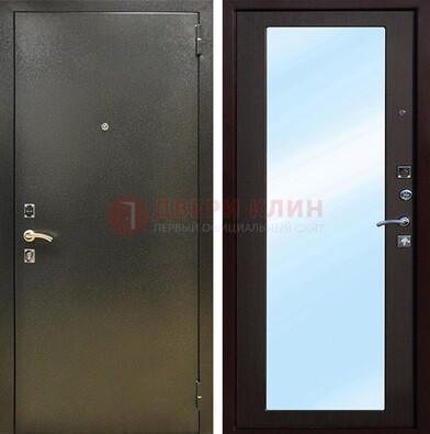 Входная темно-серая дверь c порошковым покрытием и МДФ с зеркалом ДЗ-114 в Кингисеппе