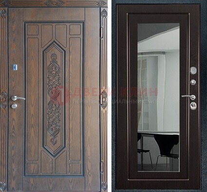 Уличная коричневая дверь c виноритом и МДФ Венге с зеркалом ДЗ-116 в Кингисеппе