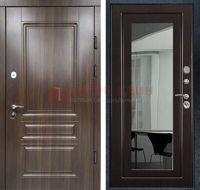 Железная коричневая дверь с МДФ Венге c зеркалом ДЗ-124 в Раменском