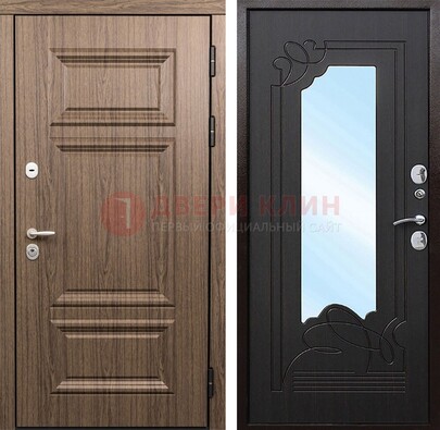 Входная коричневая дверь с зеркалом МДФ Венге ДЗ-127 в Раменском