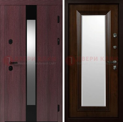 Темная стальная дверь МДФ с обеих сторон с зеркалом ДЗ-143 в Кингисеппе