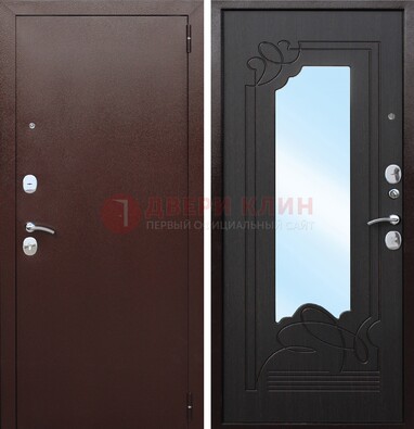 Коричневая стальная дверь с зеркалом ДЗ-18 в Кингисеппе