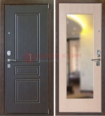 Коричневая стальная дверь с зеркалом МДФ внутри ДЗ-27 в Кингисеппе