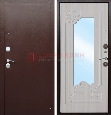 Коричневая металлическая дверь с зеркалом МДФ внутри ДЗ-33 в Кингисеппе
