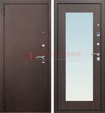 Коричневая входная дверь с зеркалом МДФ внутри ДЗ-40 в Кингисеппе
