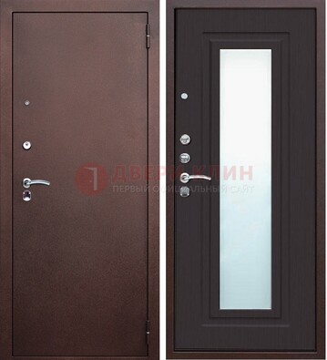 Коричневая металлическая дверь с зеркалом ДЗ-43 в Воронеже