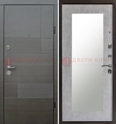 Серая входная дверь с МДФ панелью и зеркалом внутри ДЗ-51 в Одинцово