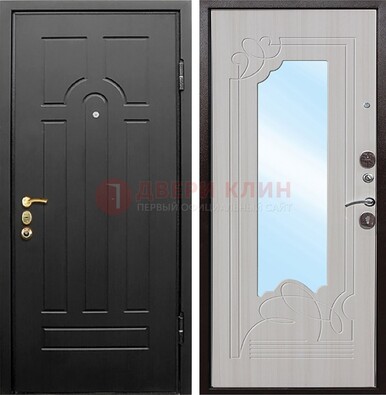 Темная входная дверь с МДФ Беленый дуб и зеркалом ДЗ-58 в Кингисеппе