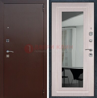 Входная дверь с порошковым напылением Медный антик/Белый дуб с зеркалом ДЗ-63 в Кингисеппе