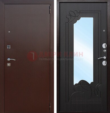 Входная дверь с порошковым напылением Медный антик/Венге с зеркалом ДЗ-64 в Кингисеппе