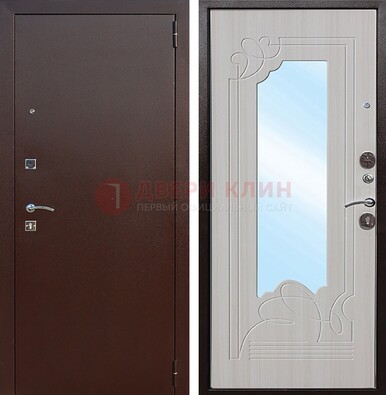 Стальная дверь с порошковым покрытием с резной МДФ и зеркалом ДЗ-66 в Кингисеппе