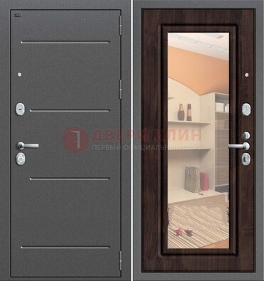Серая стальная дверь с зеркалом винорит внутри ДЗ-6 в Мурино