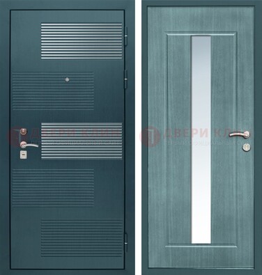 Входная дверь с зеркальной вставкой внутри с голубым МДФ с зеркалом ДЗ-71 в Кудрово