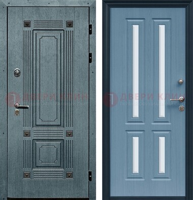Голубая филенчатая дверь с МДФ и зеркальными вставками внутри ДЗ-80 в Кингисеппе