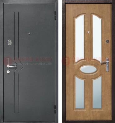 Железная серая дверь с порошковым напылением и МДФ с зеркалом ДЗ-90 в Кингисеппе