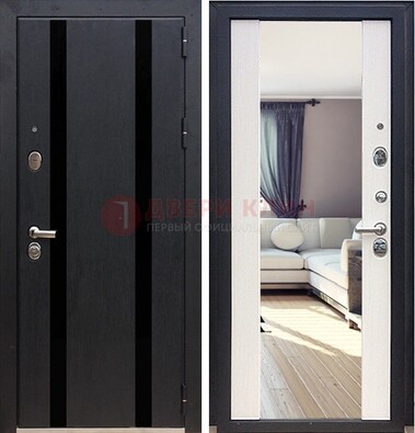 Черная входная дверь с зеркалом МДФ внутри ДЗ-9 в Кингисеппе