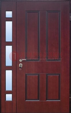 Красная входная полуторная дверь со стеклом ПЛ-10 в Кингисеппе