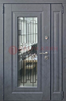 Серая стальная дверь Винорит со стеклом и ковкой ПЛ-29 в Кингисеппе