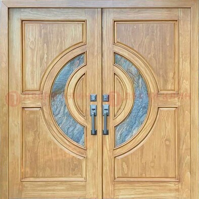 Двухстворчатая металлическая дверь с витражом ВЖ-11 в Кингисеппе