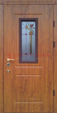 Железная дверь с МДФ и витражом ВЖ-24 в Лобне