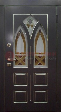 Чёрная железная дверь с МДФ и витражом ВЖ-27 в Кингисеппе